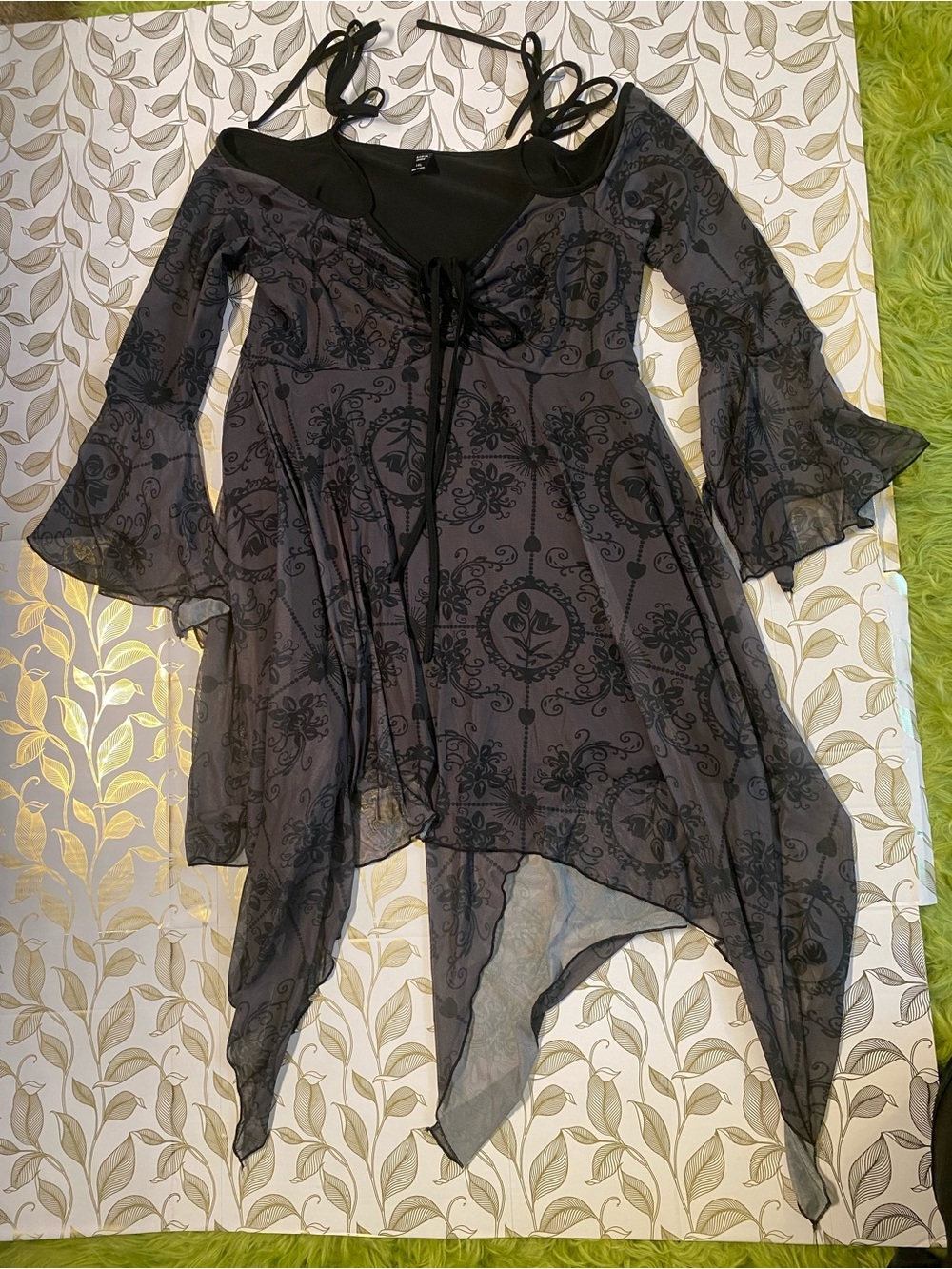 Women's Black Sheer Gothic Handkerchief Hem Dress